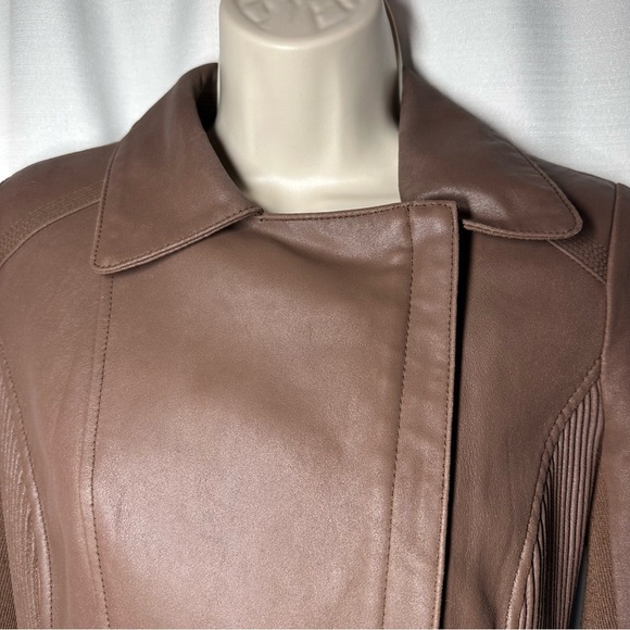 My Tribe Leather Moto Jacket Brown Full Zip Asymmetric Hem Biker Rocker XS Y2K - Picture 5 of 16